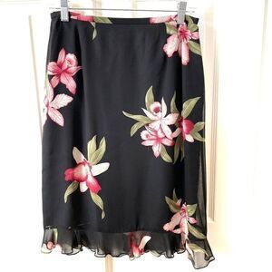 Carlisle black silk skirt w/ pink flower